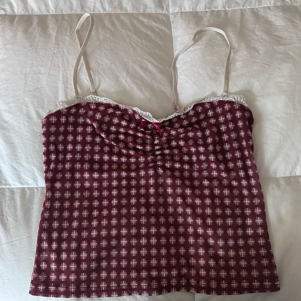 Edikted Maroon and White Patterned Camisole